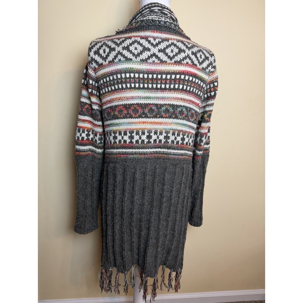 Adora Cardigan Women's S/M Gray Aztec Knit Sweater Boho Fringe - Picture 3 of 10